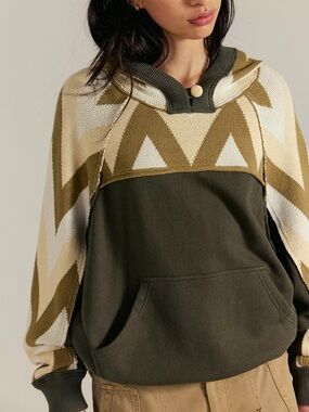 NWT Free People We The Free Seeing Double Hoodie Sweatshirt Feen Combo Green